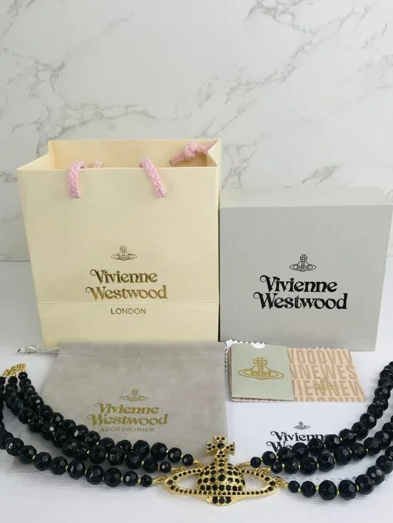 NEW Vivienne Westwood Three Row Pearl Bas Relief Choker in Black - Picture 2 of 12